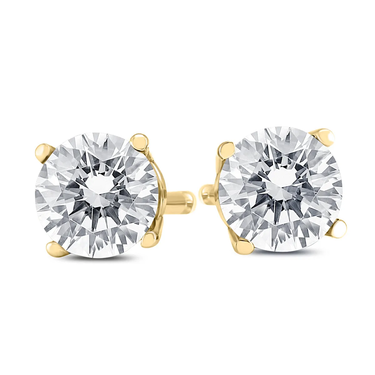 1 Carat Tw Round Diamond Solitaire Stud Earrings In 14K Yellow Gold