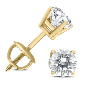 1 Carat Tw Round Diamond Solitaire Stud Earrings In 14K Yellow Gold