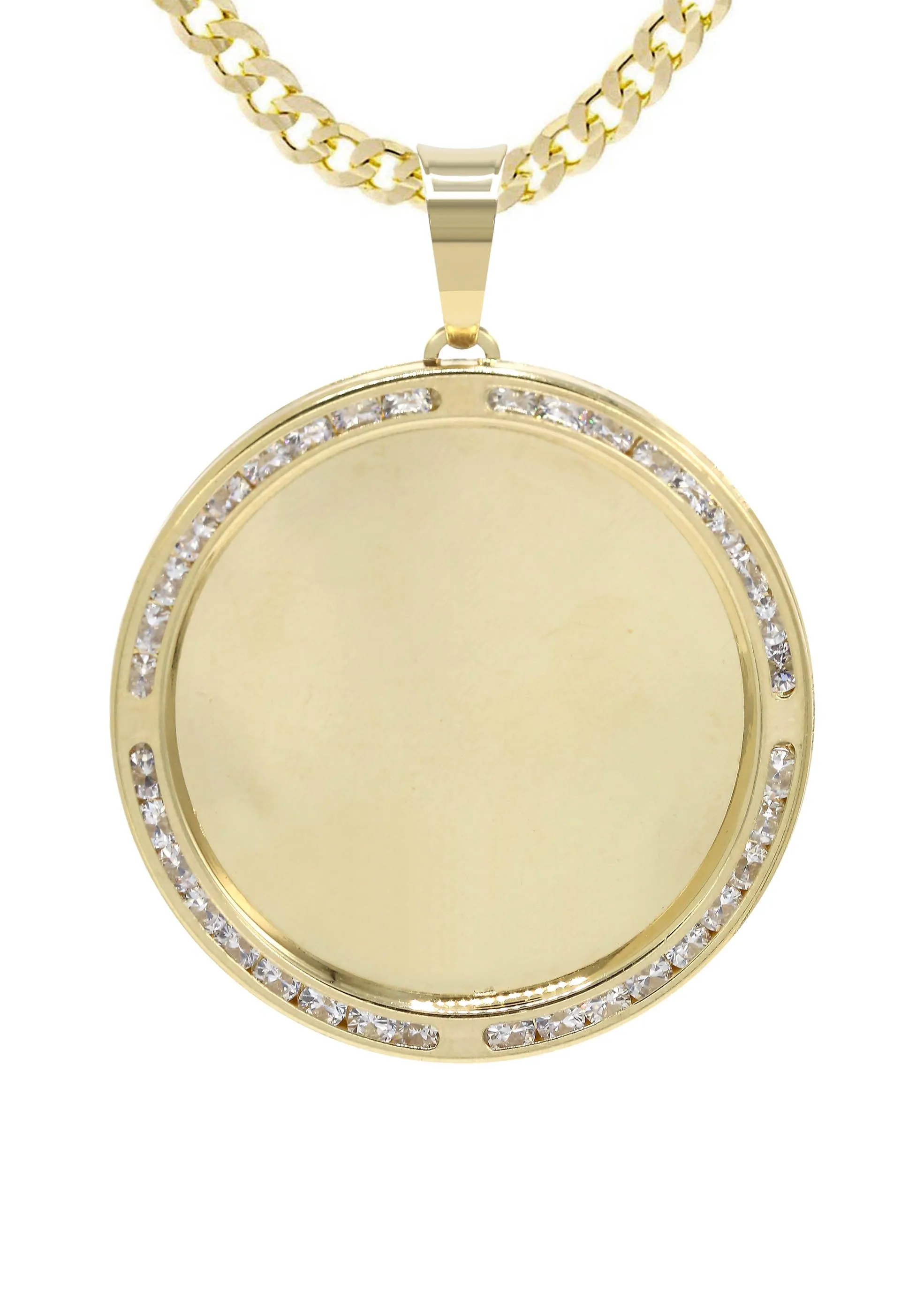 10K Yellow Gold CZ Picture Pendant Necklace | Appx. 14 Grams