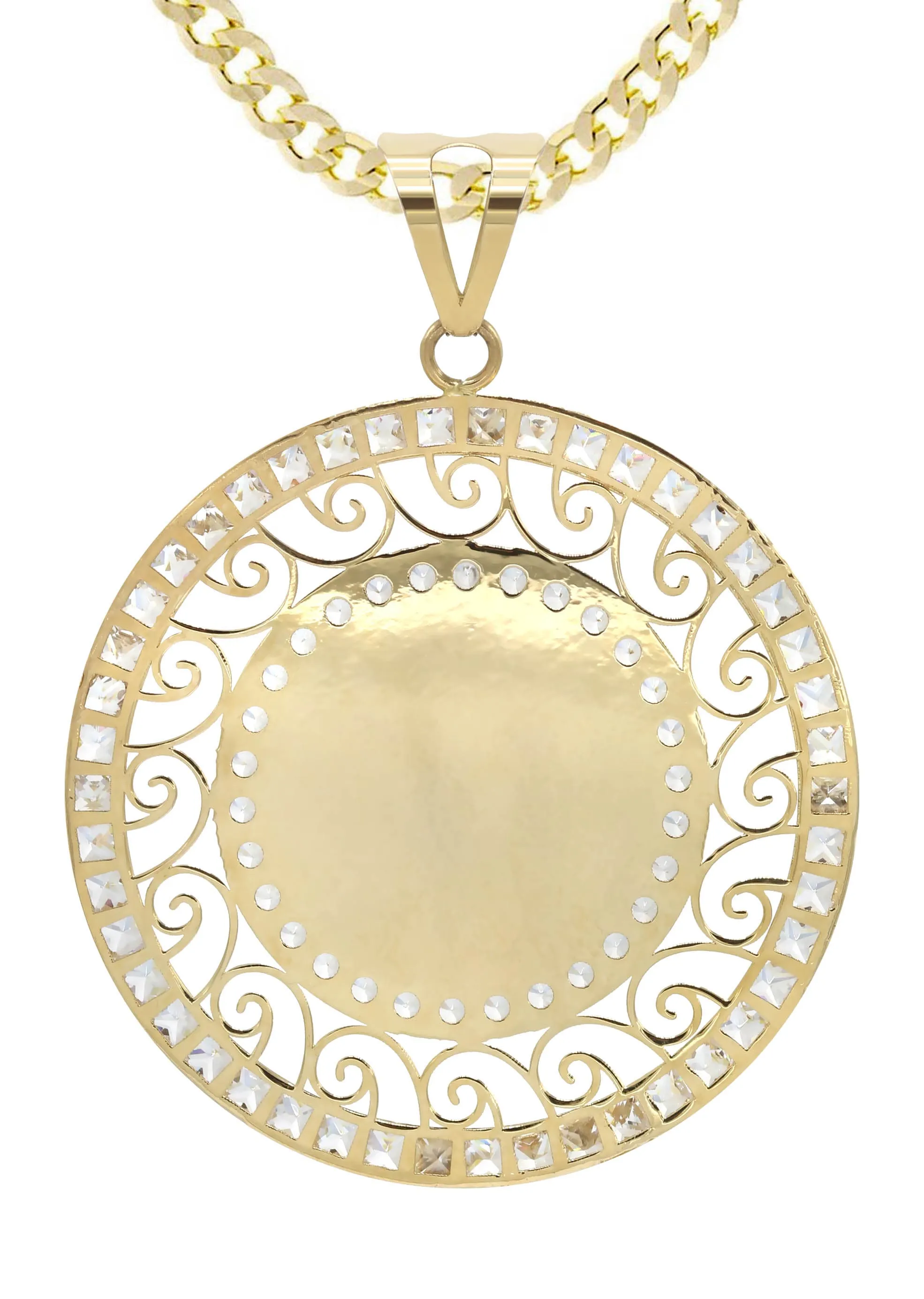 10K Yellow Gold CZ Picture Pendant Necklace | Appx. 15.6 Grams