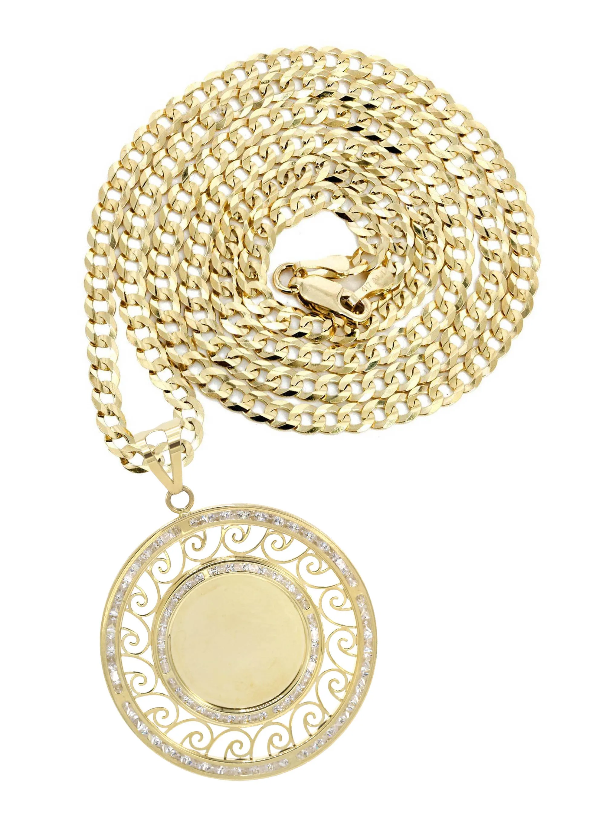 10K Yellow Gold CZ Picture Pendant Necklace | Appx. 15.6 Grams