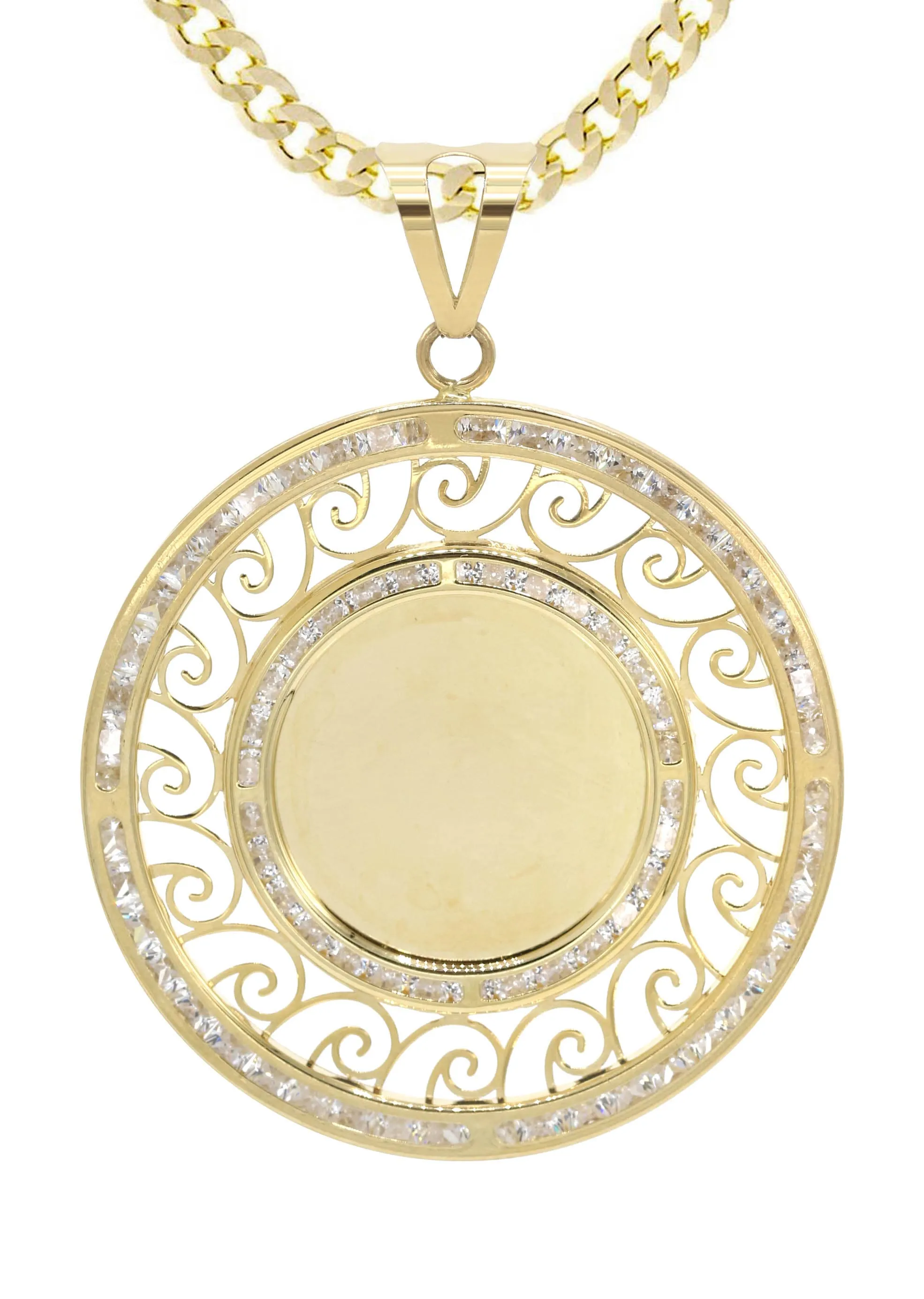 10K Yellow Gold CZ Picture Pendant Necklace | Appx. 15.6 Grams