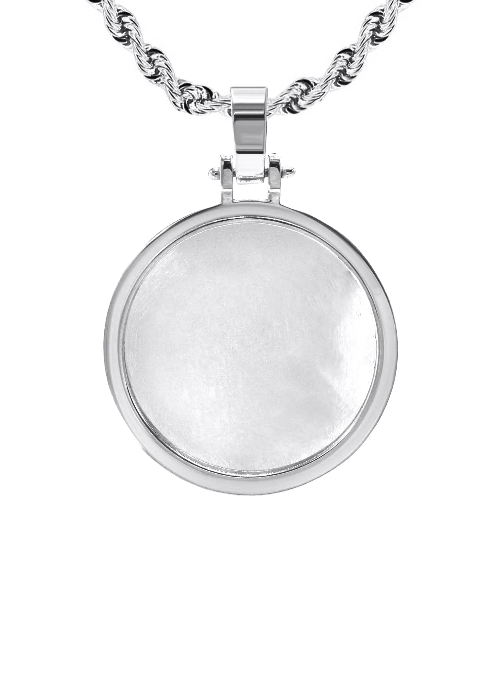 10K/14K White Gold Large Round Picture Pendant Necklace