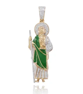 10KY 0.35CTW DIAMOND ST. JUDE PENDANT WITH GREEN