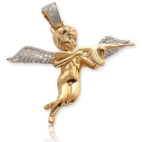 10KY 0.50CTW DIAMOND ANGEL WITH GUN PENDANT