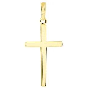 14K Solid Yellow Gold Classic Plain Religious Cross Pendant