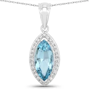 14K White Gold 2.77ct Aquamarine and Diamond Pendant