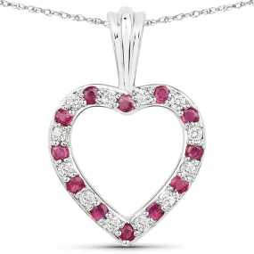 14K White Gold Ruby and White Diamond Open Heart Pendant