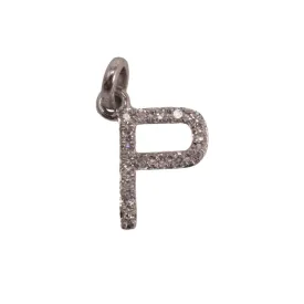 14K White Letter P Diamond Charm 6pts 8mm