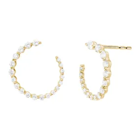 14K Yellow Gold Partial Hoop Diamond Earrings