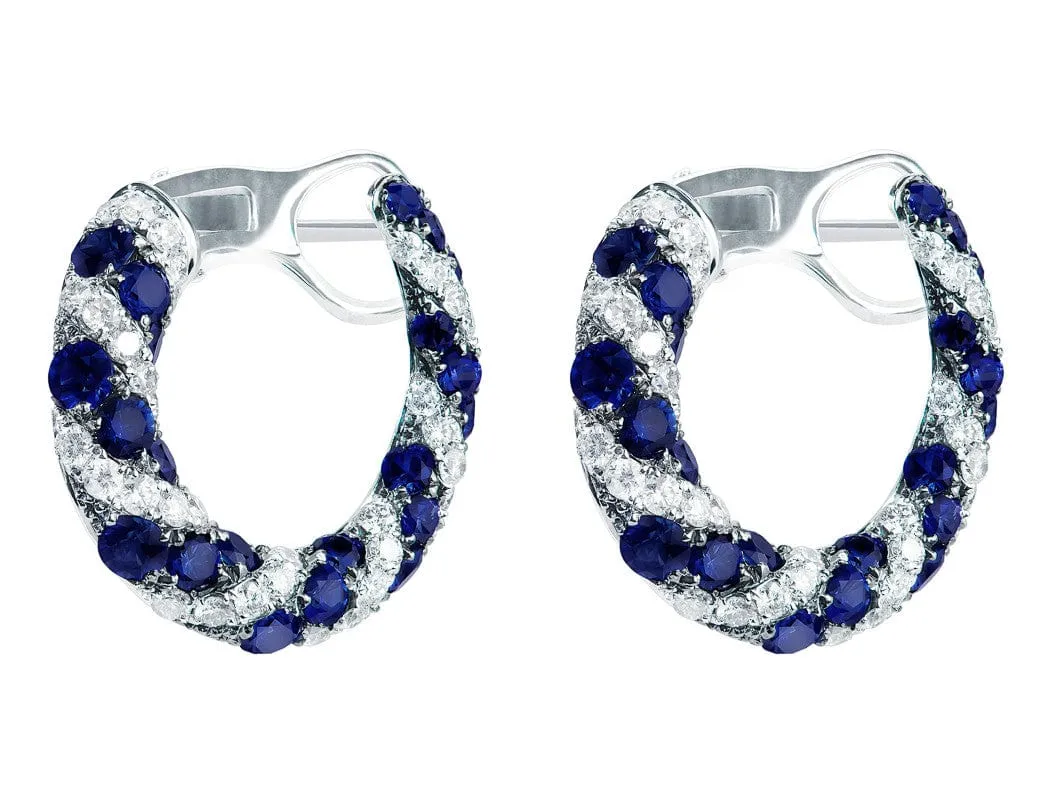 18k White Gold Horseshoe Motif Sapphire and Diamond Earrings