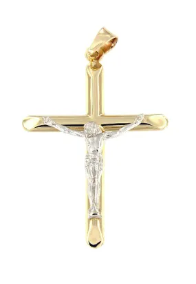 18K Yellow Gold 2T Italian Crucifix Pendant 48 x 34mm