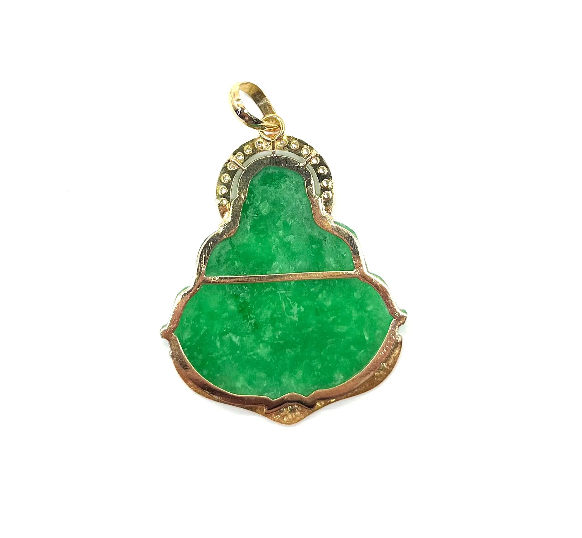 18k Yellow Gold Jade Pendant with CZs