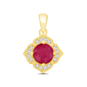 18K Yellow Gold Natural Ruby & Diamond Pendant