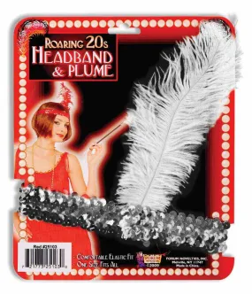 1920'S HEADBAND & PLUME - SILVER