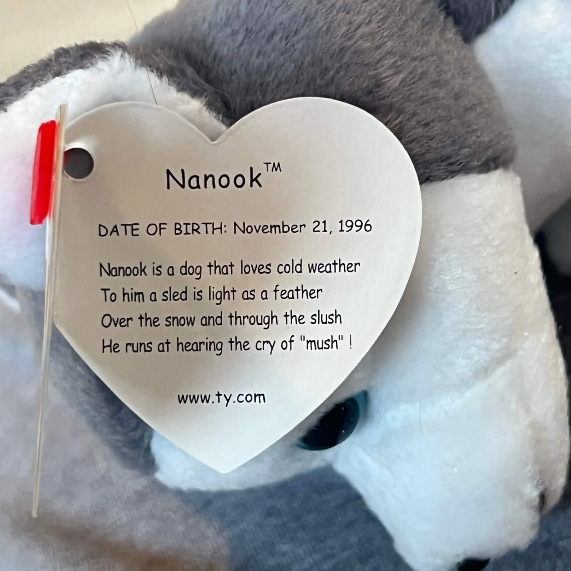 1996 Ty Original Beanie Babies NANOOK the HUSKY DOG, Retired