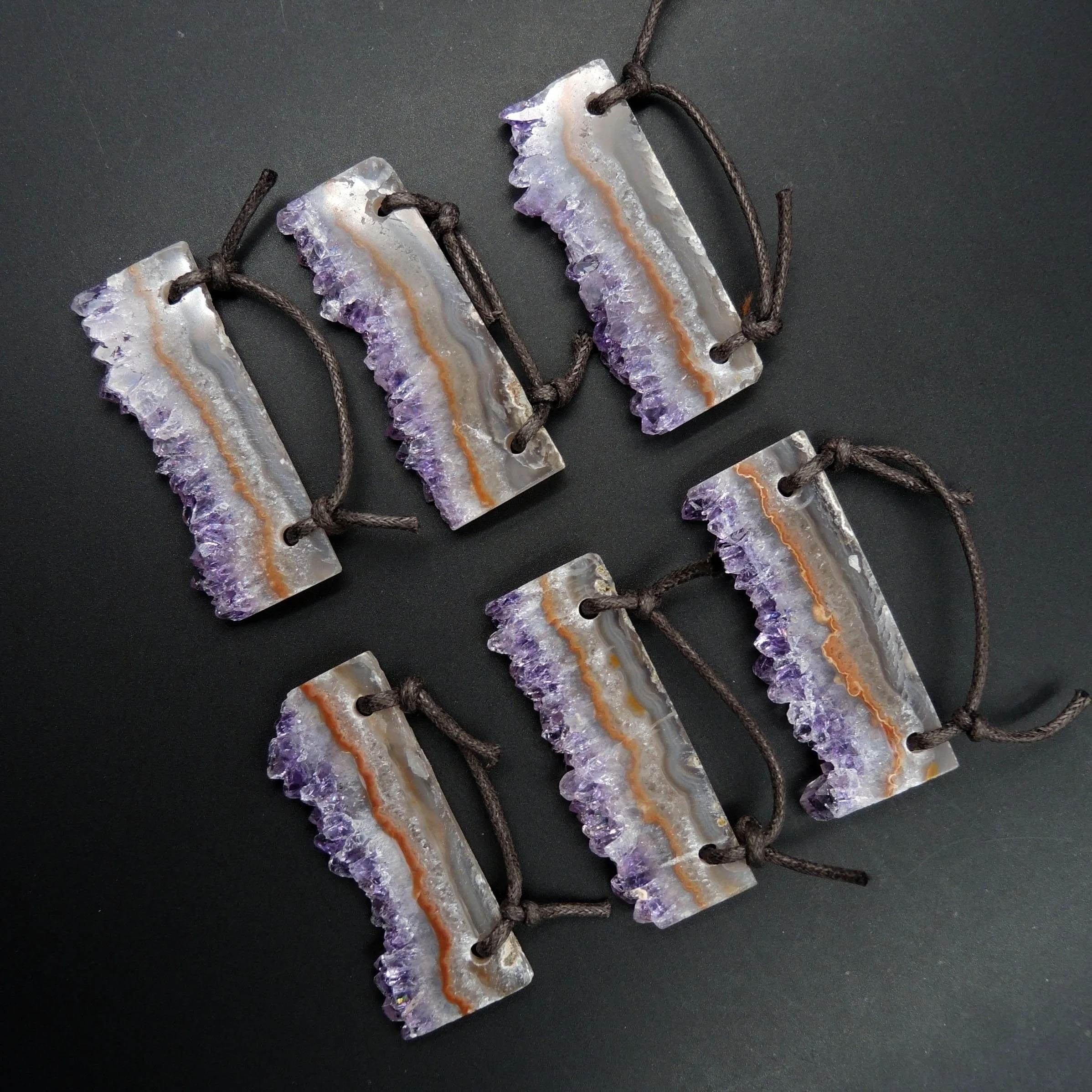 2 Hole Pendant Amethyst Stalactite Pendant Drilled Stalactite Flat Slice Freeform Long Natural Gemstone Pendant Bead Good For Leather P1597