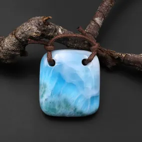 2 Hole Pendant Natural Blue Larimar Square Pendant Drilled Genuine Real Blue Larimar Gemstone A8