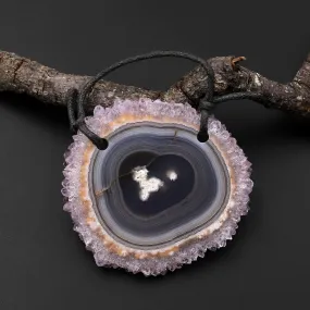 2 Hole Pendant Natural Peach Purple Amethyst Flower Stalactite Druzy Pendant Drilled Flat Slice