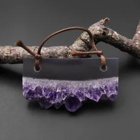 2 Hole Pendant Natural Smoky Quartz Purple Amethyst Crystal Stalactite Druzy Pendant Flat Slice Rectangle