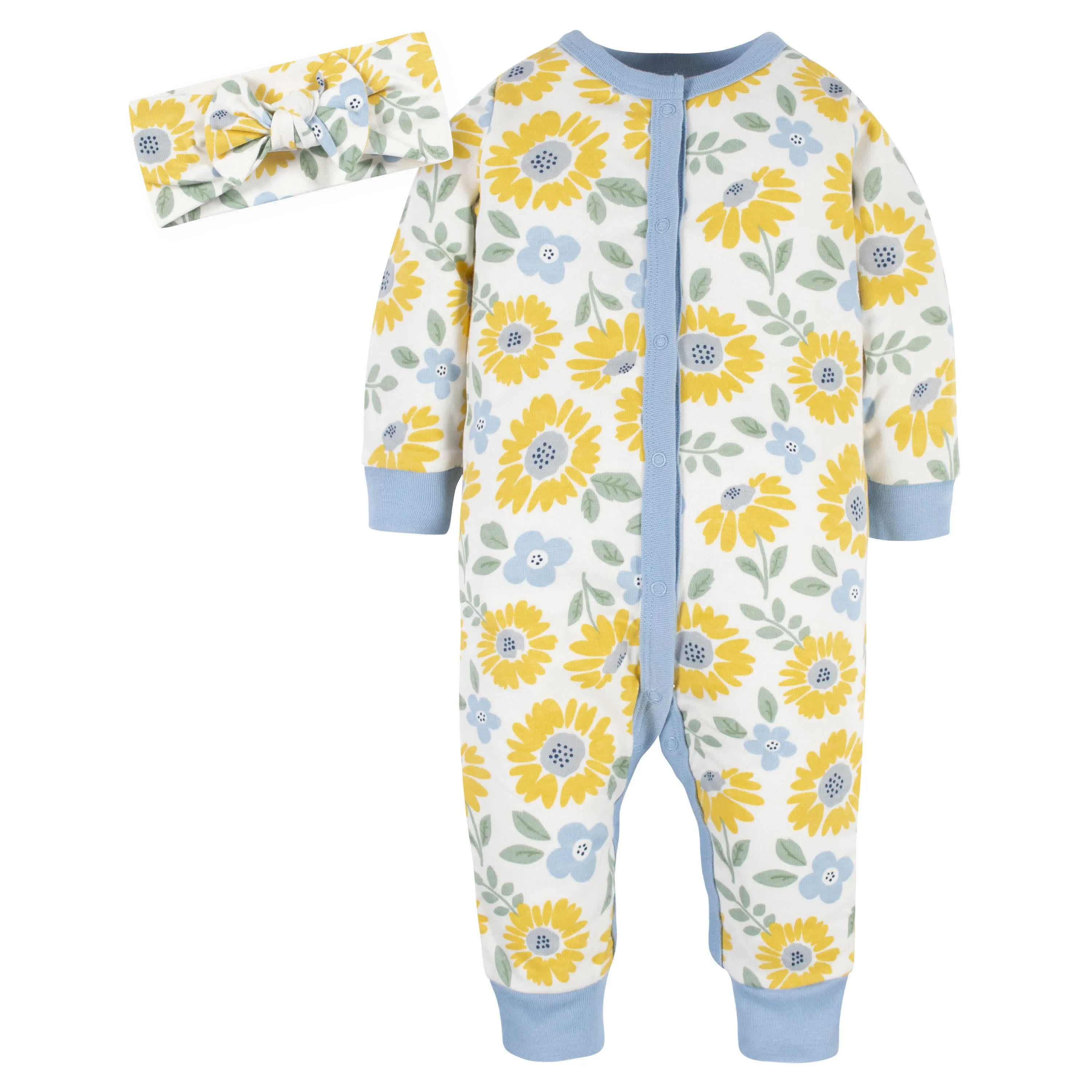 2-Piece Baby Girls Sunny Garden Coverall & Headband Set