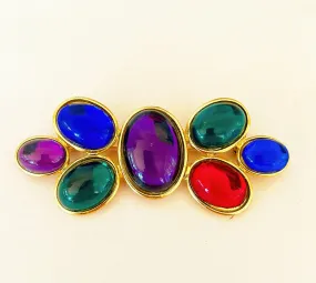 80s signed cabochon multi colored designer brooch