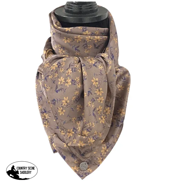 A8016 - SILK Grey Flowers Rawhide Wild Rag Cowboy Scarf