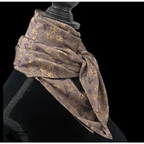 A8016 - SILK Grey Flowers Rawhide Wild Rag Cowboy Scarf