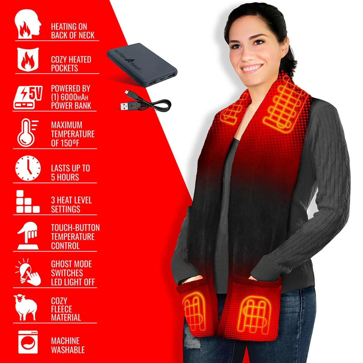 ActionHeat 5V Battery Heated Fleece Scarf