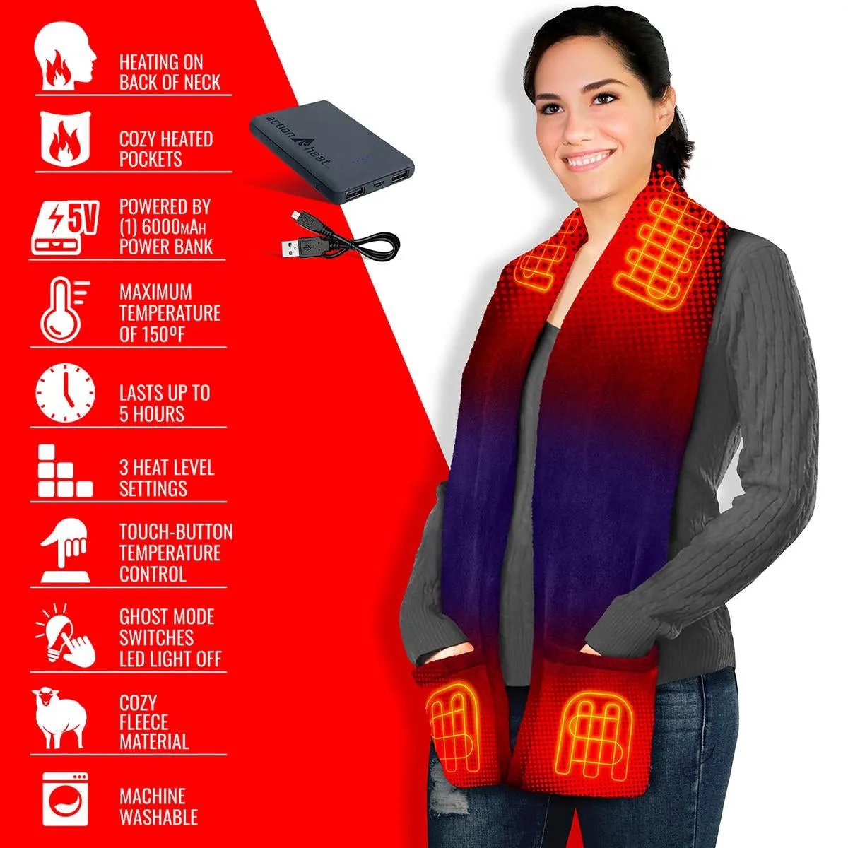 ActionHeat 5V Battery Heated Fleece Scarf