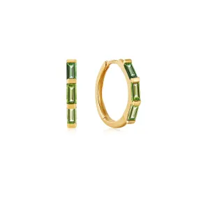 Luxurious 14kt Solid Gold Huggie Hoops with Tourmaline - Ania Haie