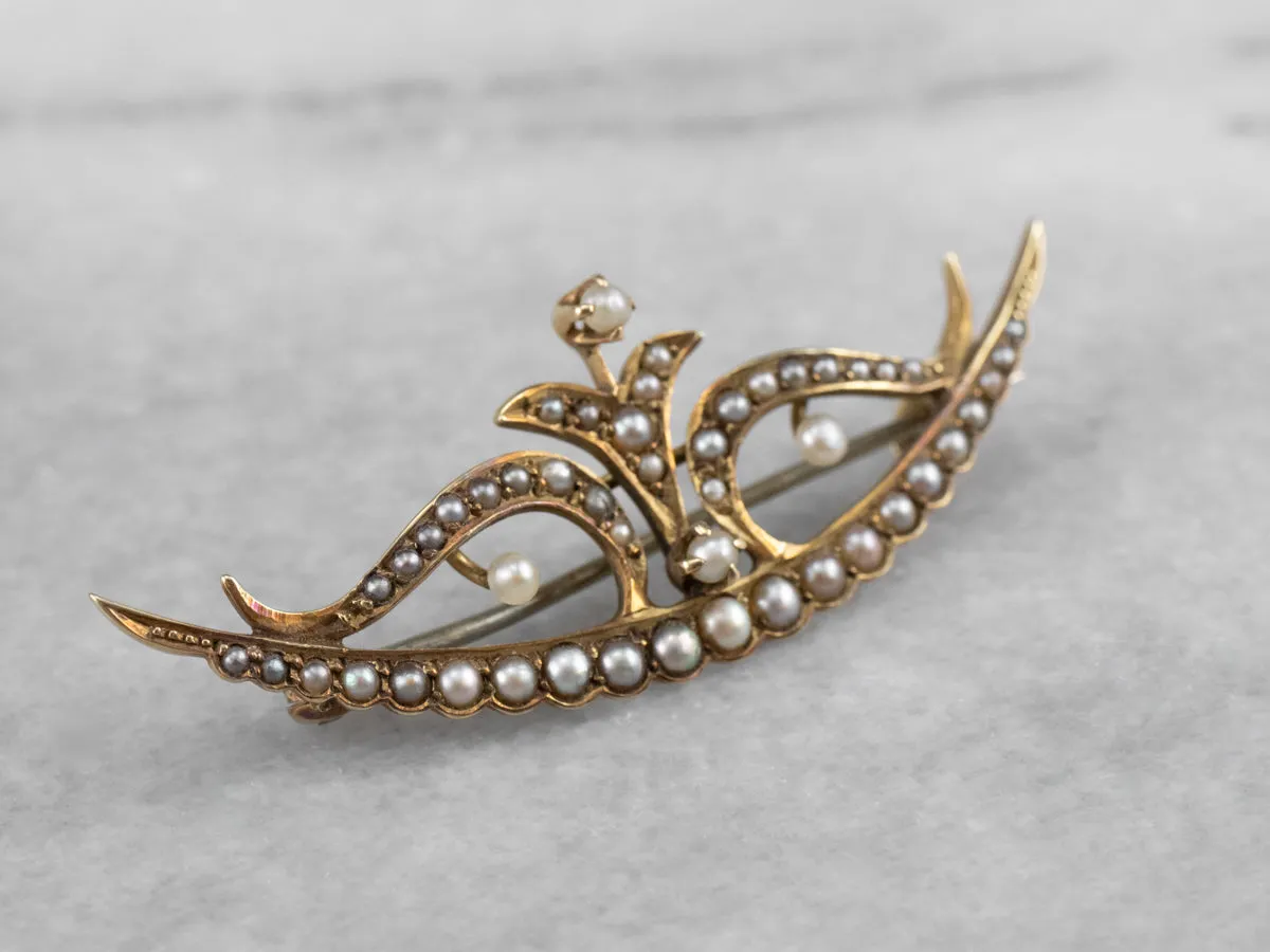 Antique Seed Pearl Crescent Moon Wings Pin