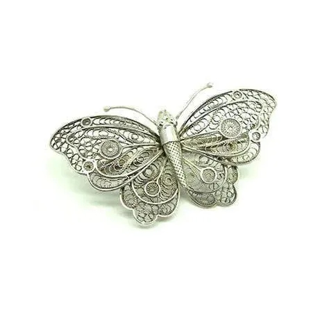 Antique Victorian Butterfly Moth Silver Filigree Brooch