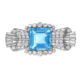 Art Deco Aquamarine Brooch, 10.00 Carats