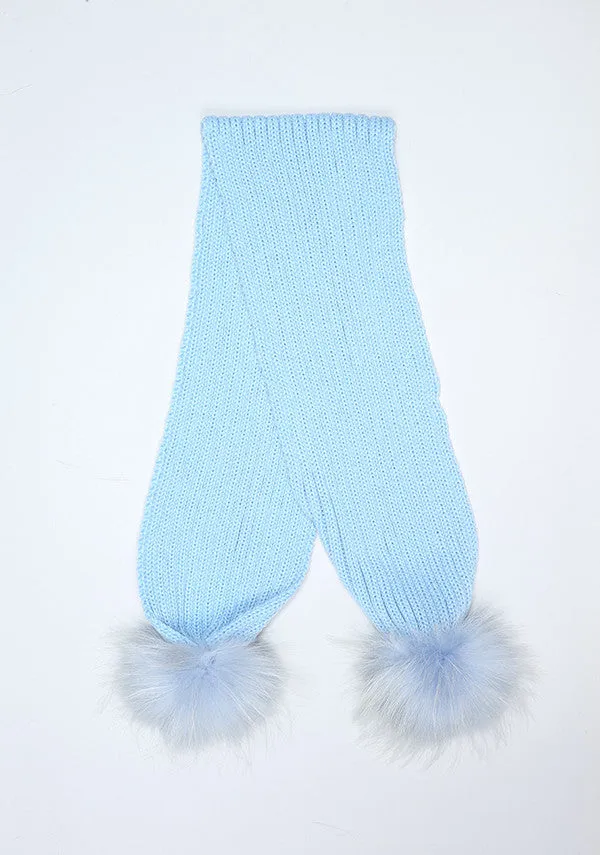 Baby Blue Double Pom Pom Scarf