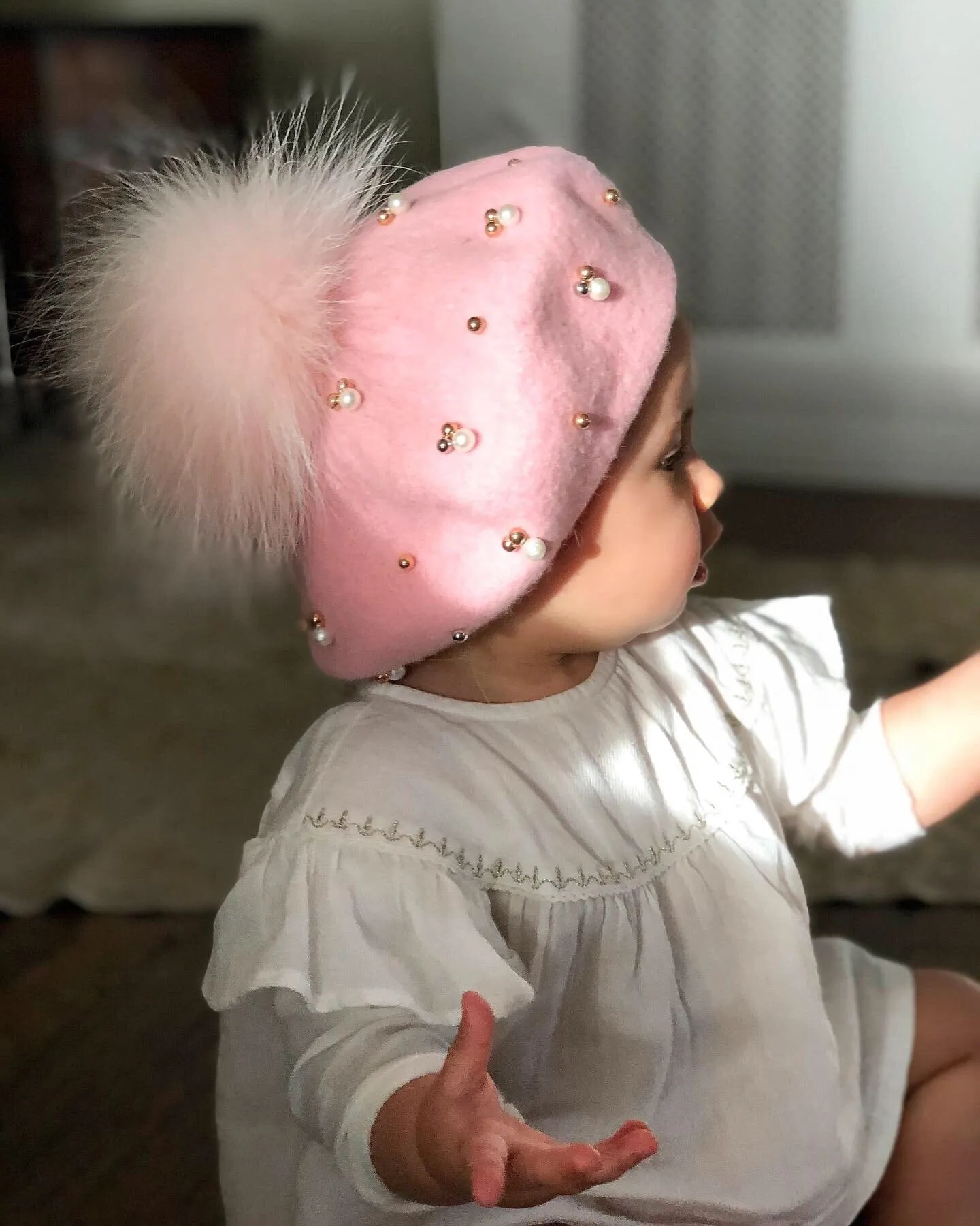 Baby Wool Beret with Pearls