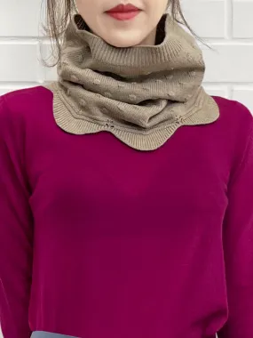 Beige Popcorn Stitch Scalloped Cashmere Wool Blend Snood