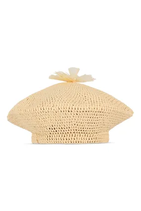 Beige raffia beret hat by Aliya Zhamantayeva