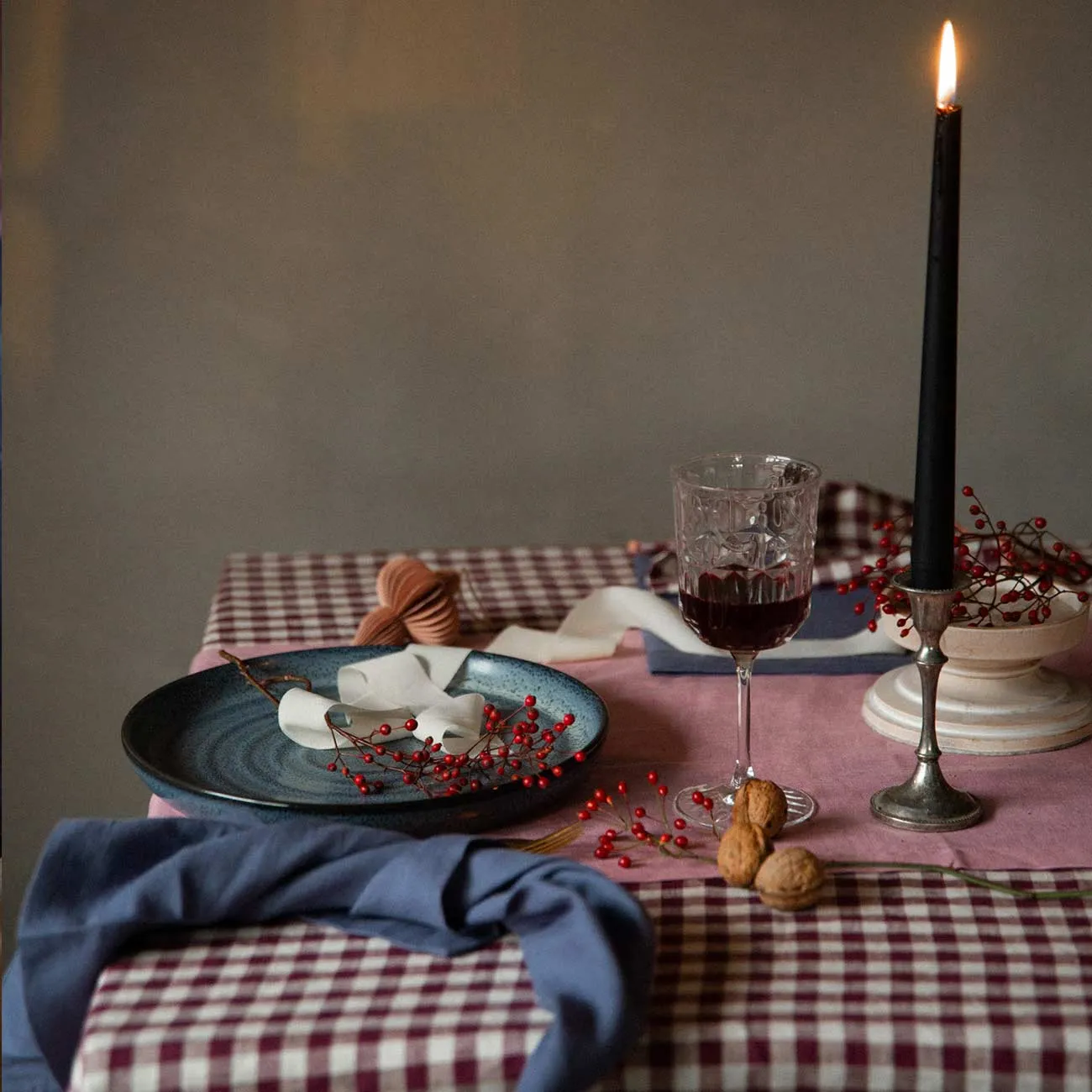 Berry Gingham Linen Tablecloth