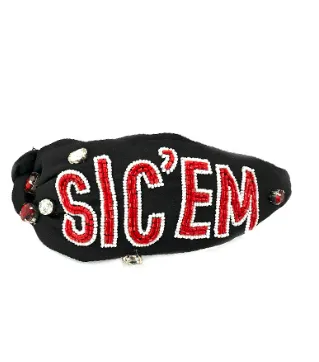 BLACK RED AND WHITE BEADED AND JEWELED SIC EM' GEORGIA BULLDOGS HEADBAND