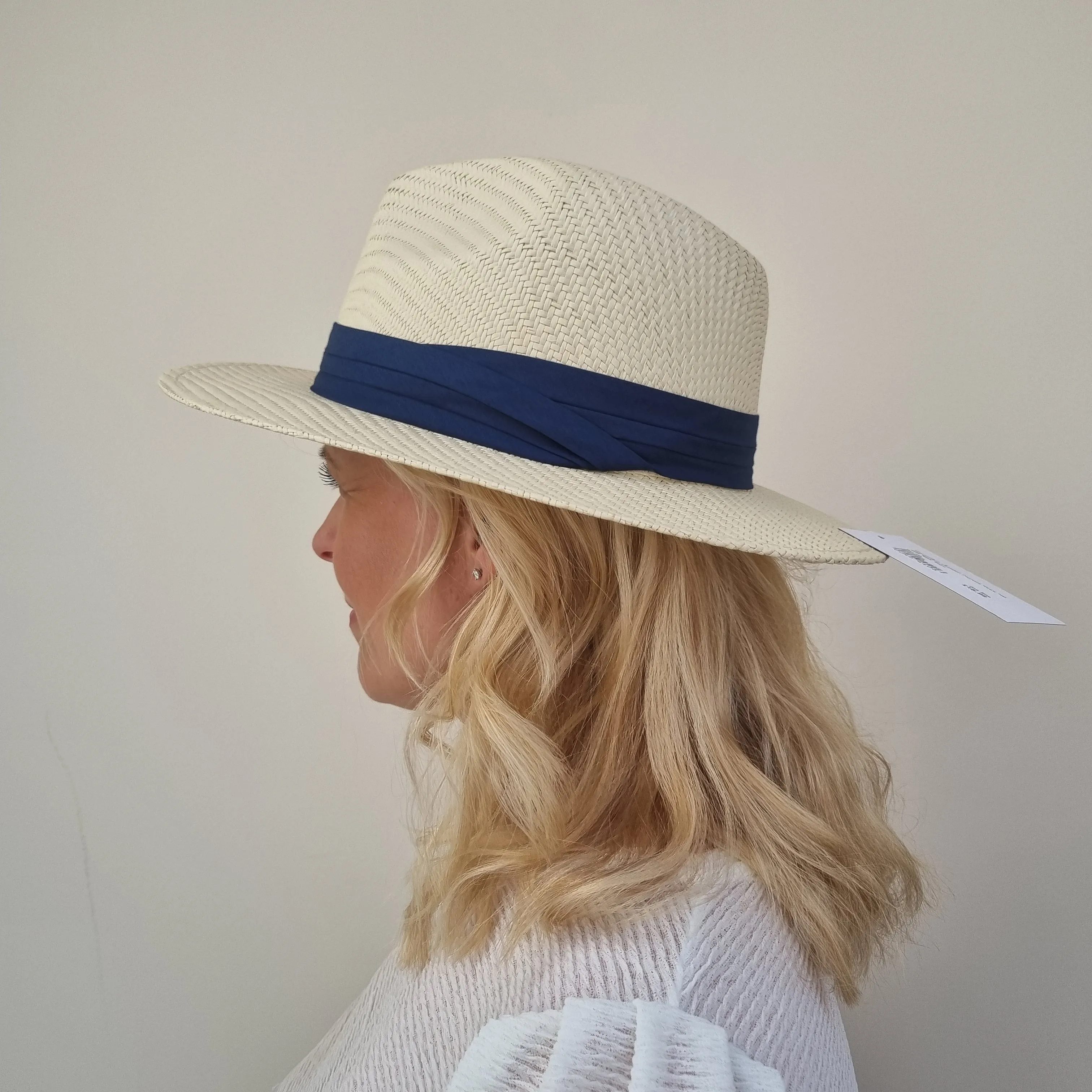 Boardmans Panama Straw Hat with Navy Band