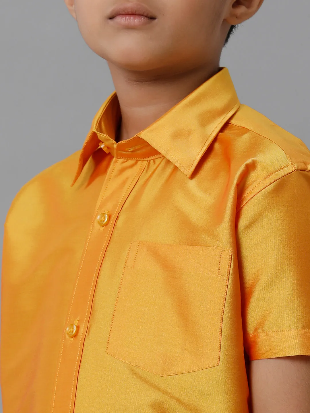 Boys Silk Cotton Yellow Half Sleeves Yellow Shirt with Soft Silk Panchakacham Combo K6