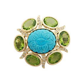 Brooch-Turquoise, Peridot and Diamond