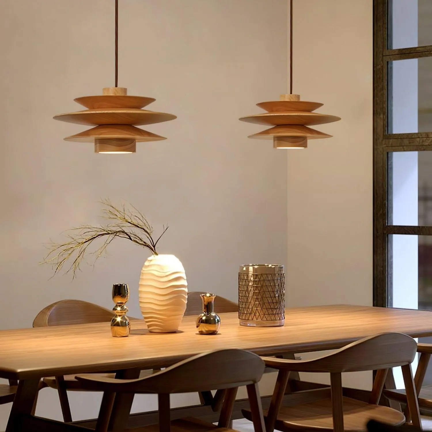 Cascade Wooden Disc Pendant Lamp