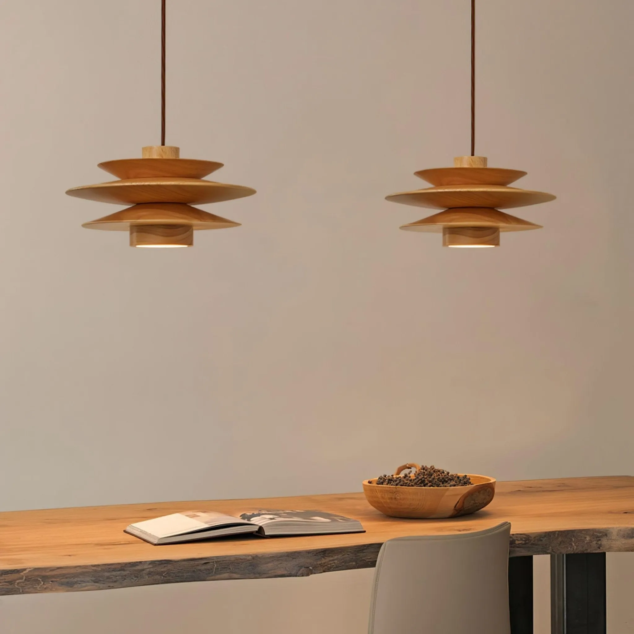 Cascade Wooden Disc Pendant Lamp