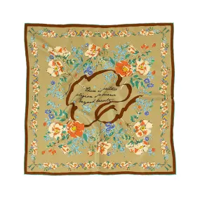 Chowxiaodou Rose Print Twill Silk Square Scarf-Yellow