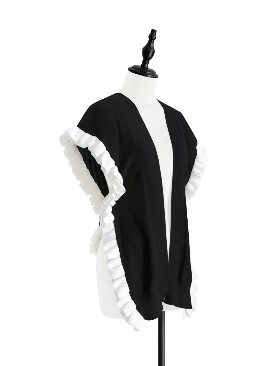 Classic Mono Pleated Frills Wool & Cashmere Ruana - Scarf