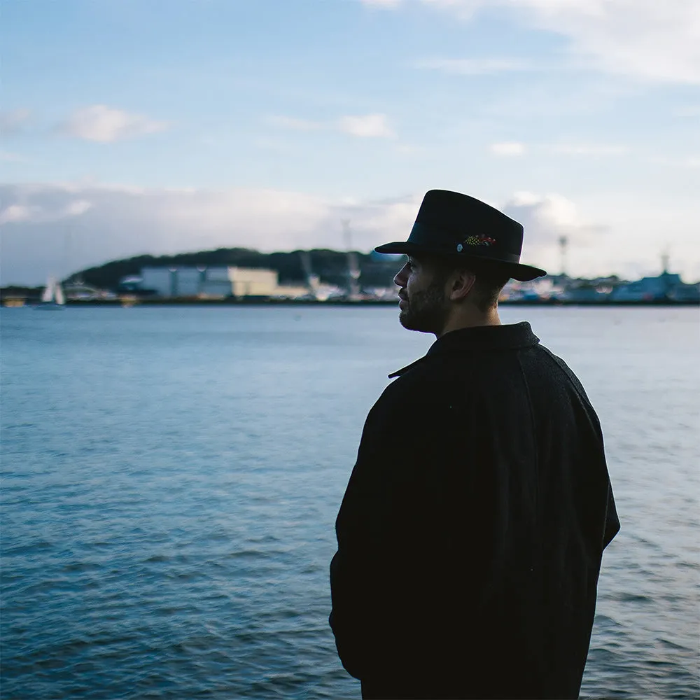 Crushable C-Crown Wool Felt Fedora Hat - Black