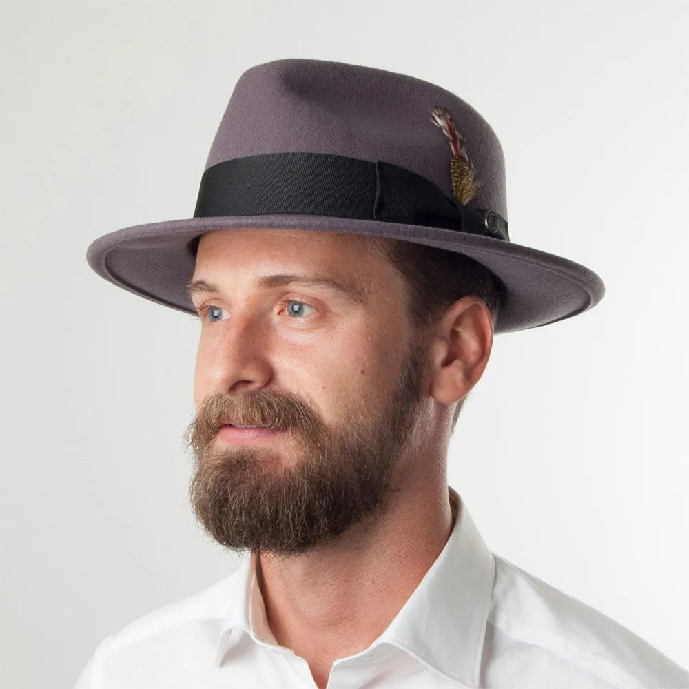 Crushable C-Crown Wool Felt Fedora Hat - Grey