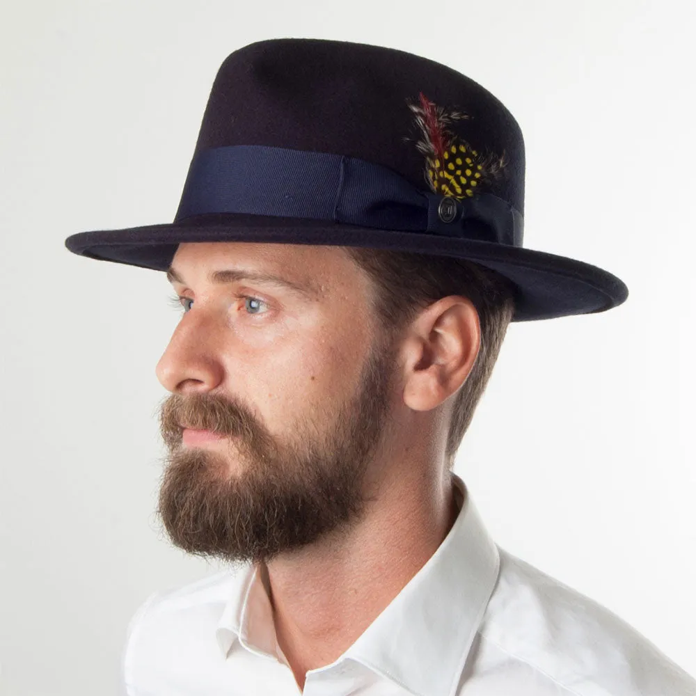 Crushable C-Crown Wool Felt Fedora Hat - Navy Blue